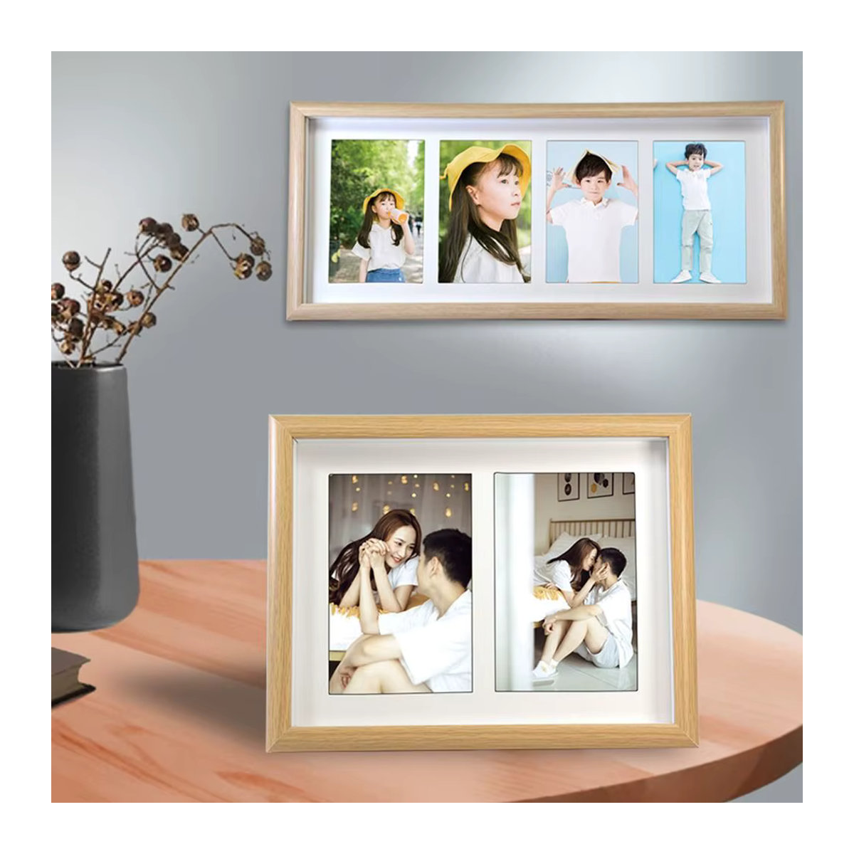 Moderner Collage-Fotorahmen aus Holz in Braun für die Tischaufstellung, Rechteckig, 10 x 15 cm - Bild 2