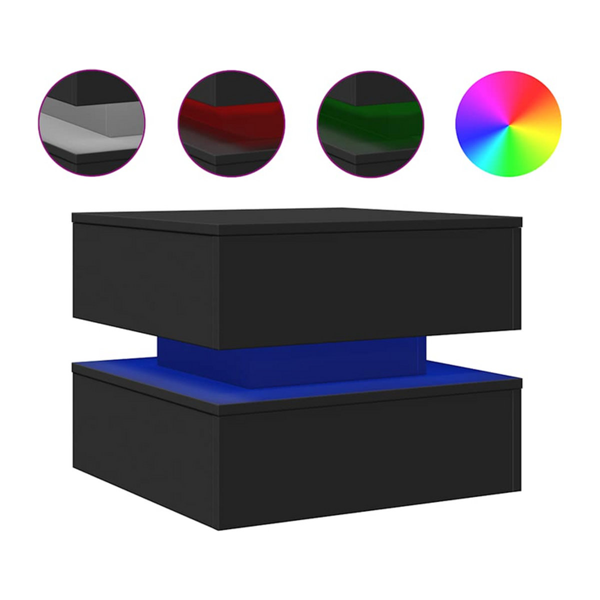 Moderner Couchtisch mit LED-Leuchten von vidaxl in Schwarz, B/T/H: 50 x 50 x 40 cm - Bild 1