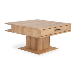 Moderner Couchtisch MONDO VIVANTO aus Massivholz Eiche Natur in Braun, quadratisch, B/T/H: 80 x 80 x 45 cm