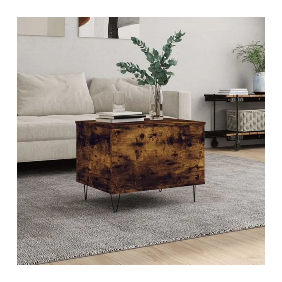 Moderner Couchtisch vidaxl aus Holzwerkstoff und Metall in Räuchereiche Braun, B/T/H: 60 x 44,5 x 45 cm - Bild 1