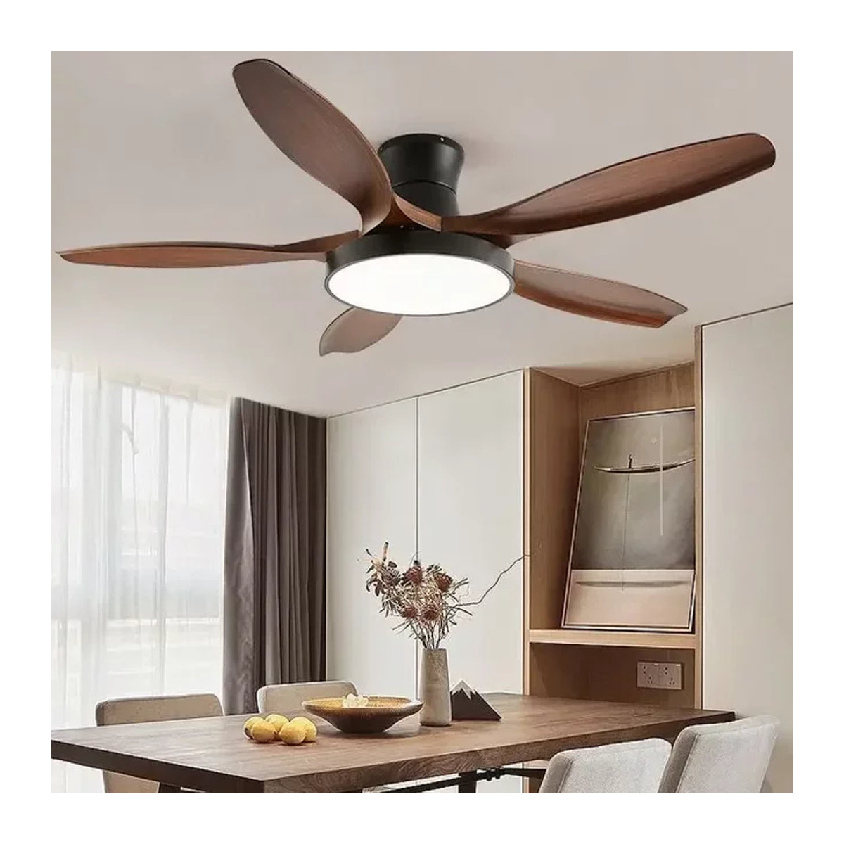 Moderner Deckenventilator mit LED-Licht und Fernbedienung in Braun im skandinavischen Design - Bild 1