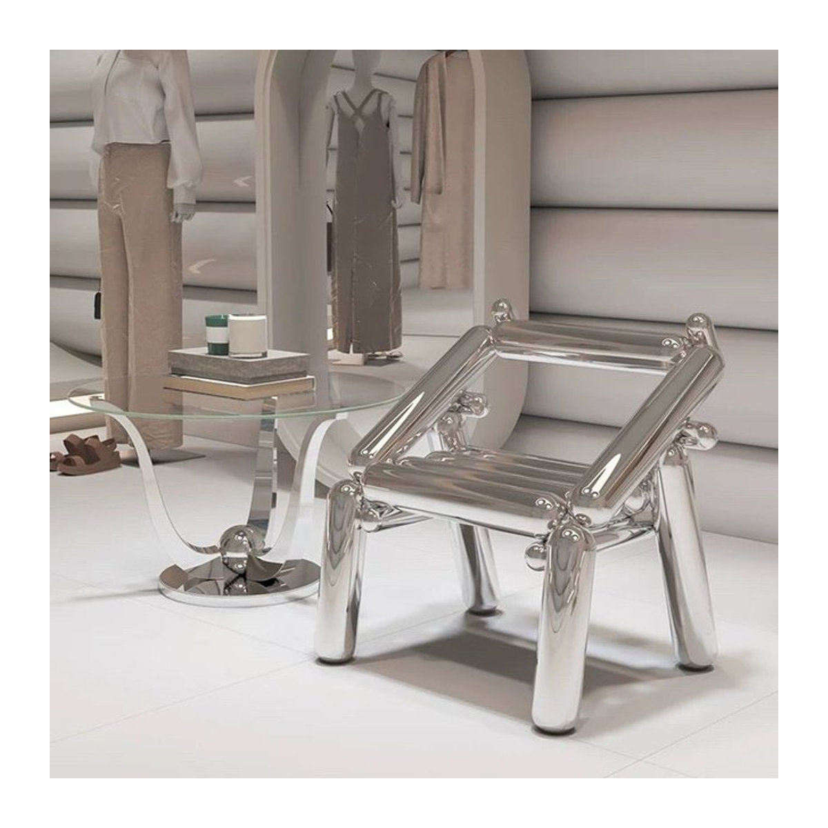 Moderner Designer-Sessel aus Edelstahl und Chrom in Silber - Bild 1