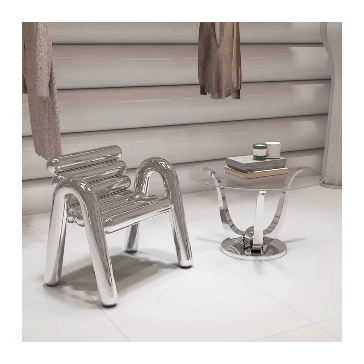 Moderner Designer-Sessel aus Edelstahl und Chrom in Silber - Bild 2
