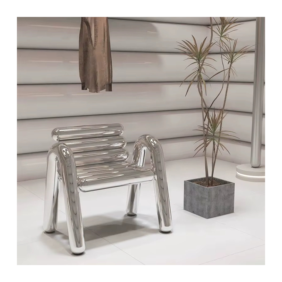 Moderner Designer-Sessel aus Edelstahl und Chrom in Silber - Bild 3
