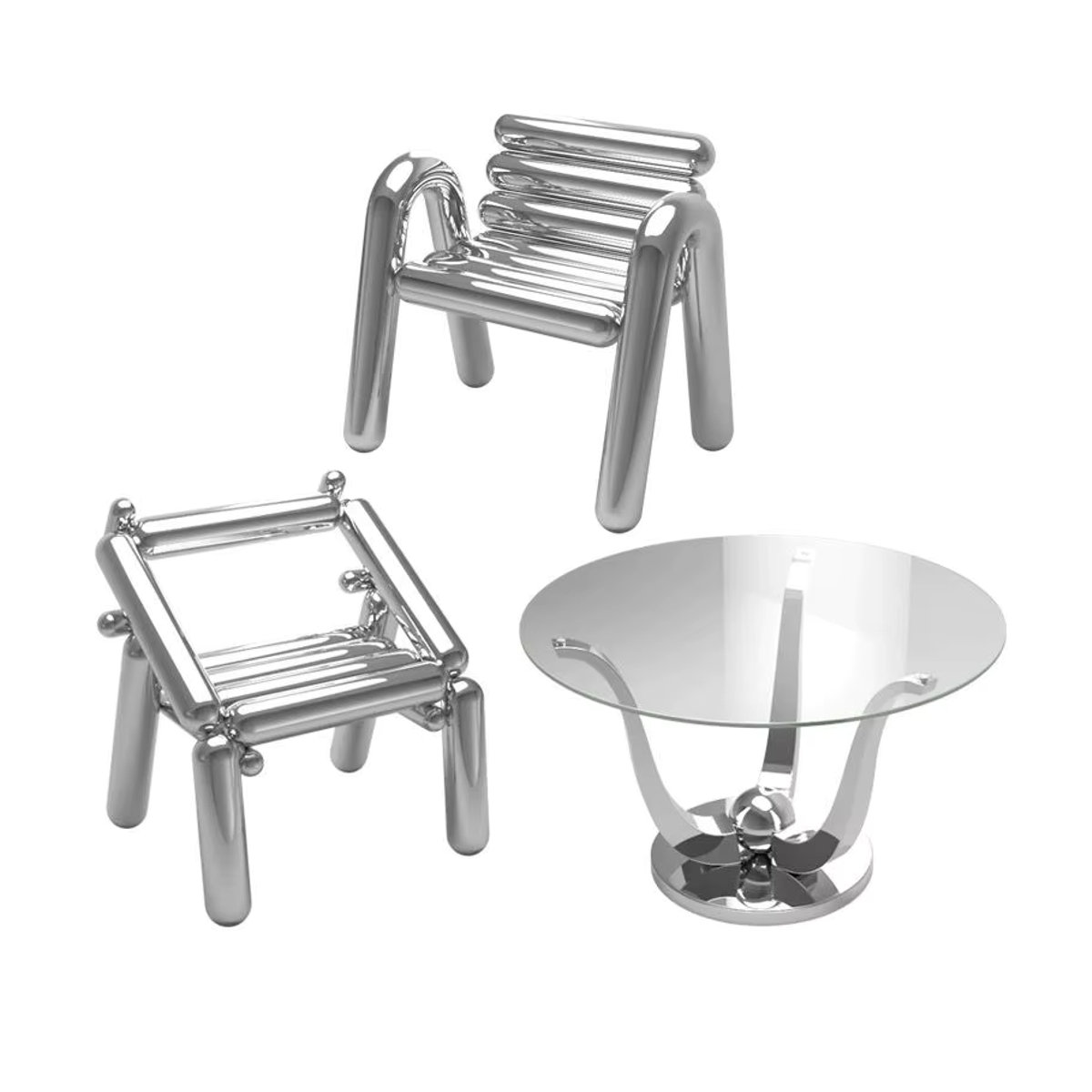 Moderner Designer-Sessel aus Edelstahl und Chrom in Silber - Bild 4