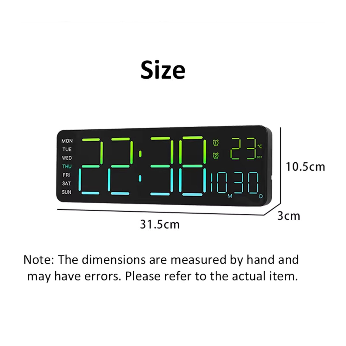 Moderner digitaler LED-Wecker mit RGB-Beleuchtung und Fernbedienung, 13 Zoll Wanduhr in Schwarz mit 11 Farben zur Raumdekoration - Bild 6