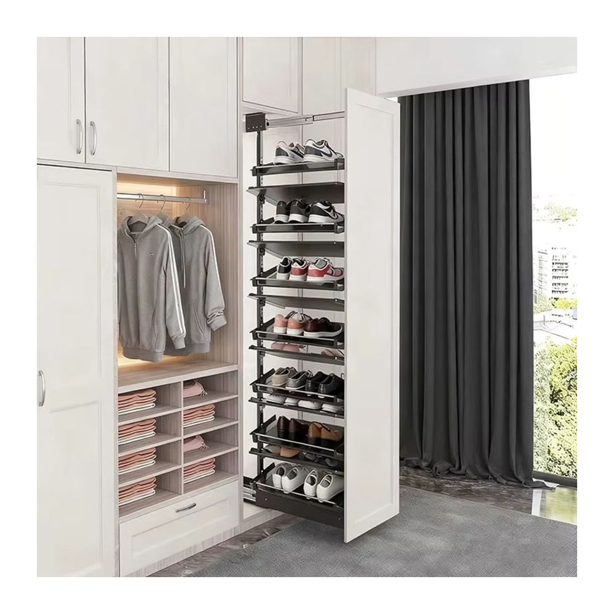 Moderner drehbarer Schuhschrank von QWC in Schwarz aus Metall mit Drehtüren für den Flur und Eingangsbereich - Bild 3