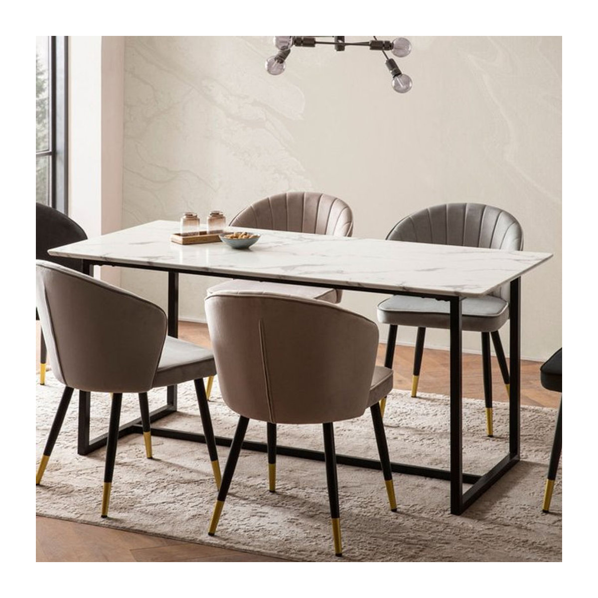 Moderner Esstisch FineBuy in Weiß mit Marmor-Optik, Rechteckig, B: 120 cm, T: 60 cm, H: 76 cm - Bild 1