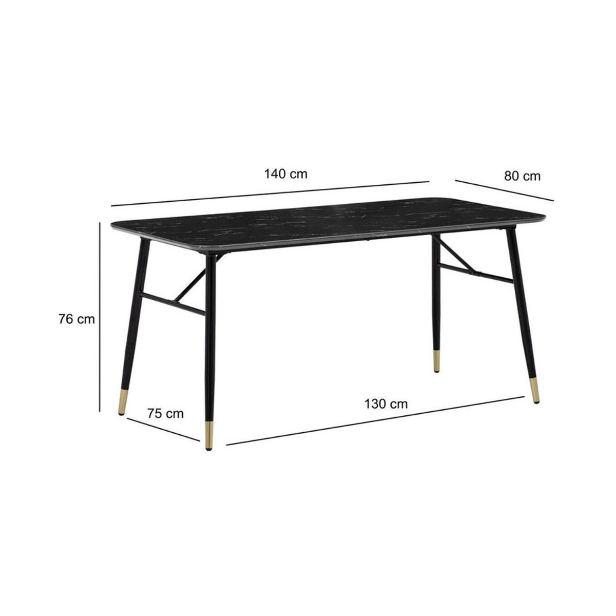 Moderner Esstisch Wohnling in Schwarz mit Marmor-Optik aus Holzwerkstoff und Metall, Rechteckig, B: 140 cm, H: 76 cm, T: 80 cm - Bild 5