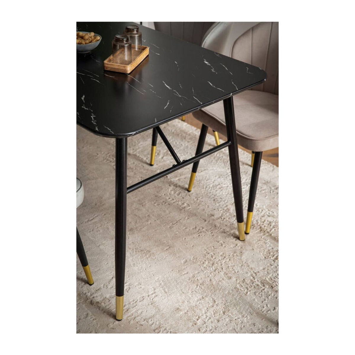 Moderner Esstisch Wohnling in Schwarz mit Marmor-Optik aus Holzwerkstoff und Metall, Rechteckig, B: 200 cm, H: 76 cm, T: 90 cm - Bild 3