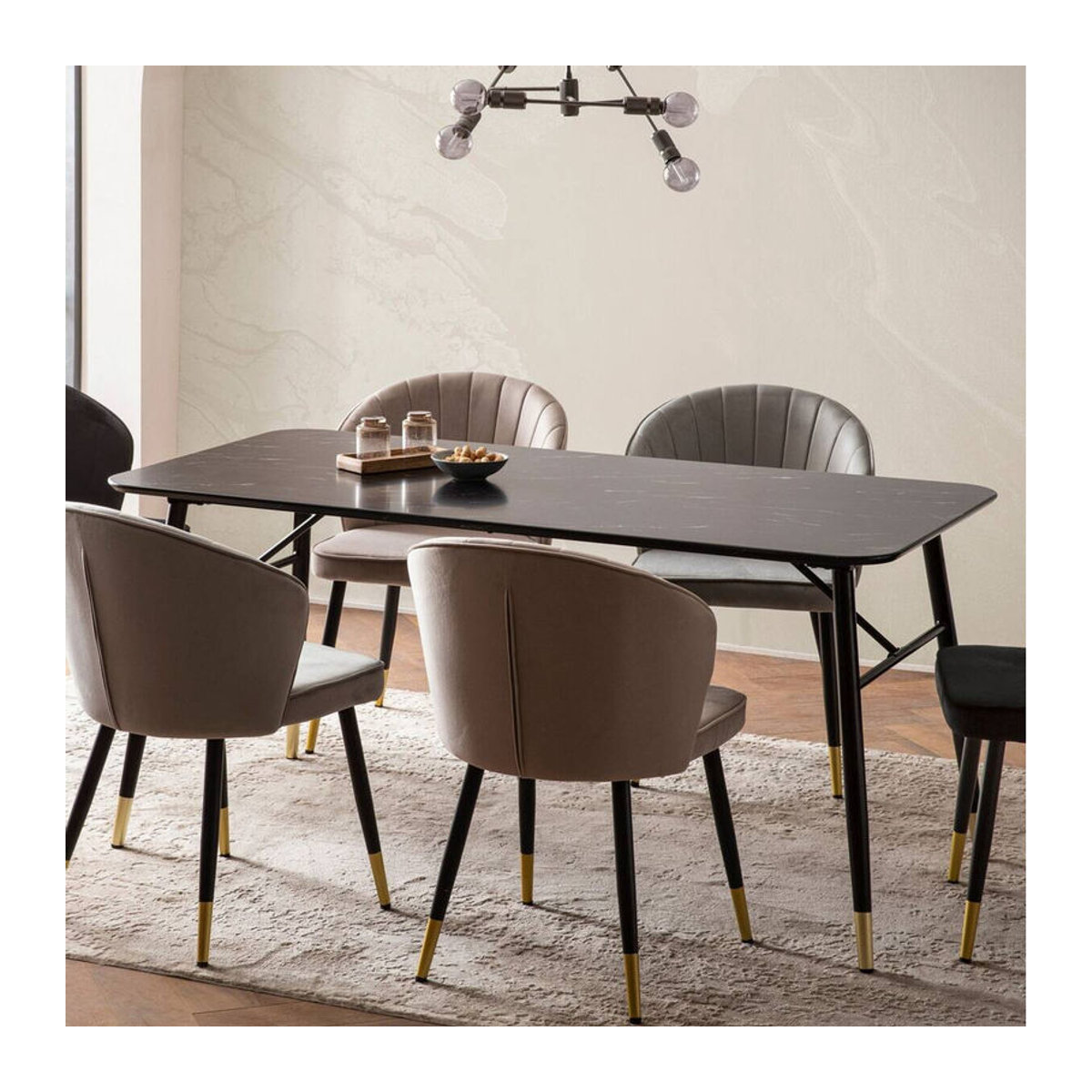 Moderner Esstisch Wohnling in Schwarz mit Marmor-Optik aus Holzwerkstoff und Metall, Rechteckig, B: 200 cm, H: 76 cm, T: 90 cm - Bild 4