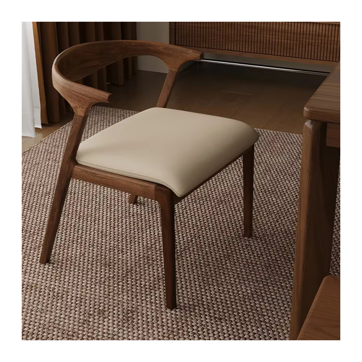 Moderner Esszimmerstuhl im Mid-Century Design aus Holz und Stoff in Schwarz oder Braun - Bild 4