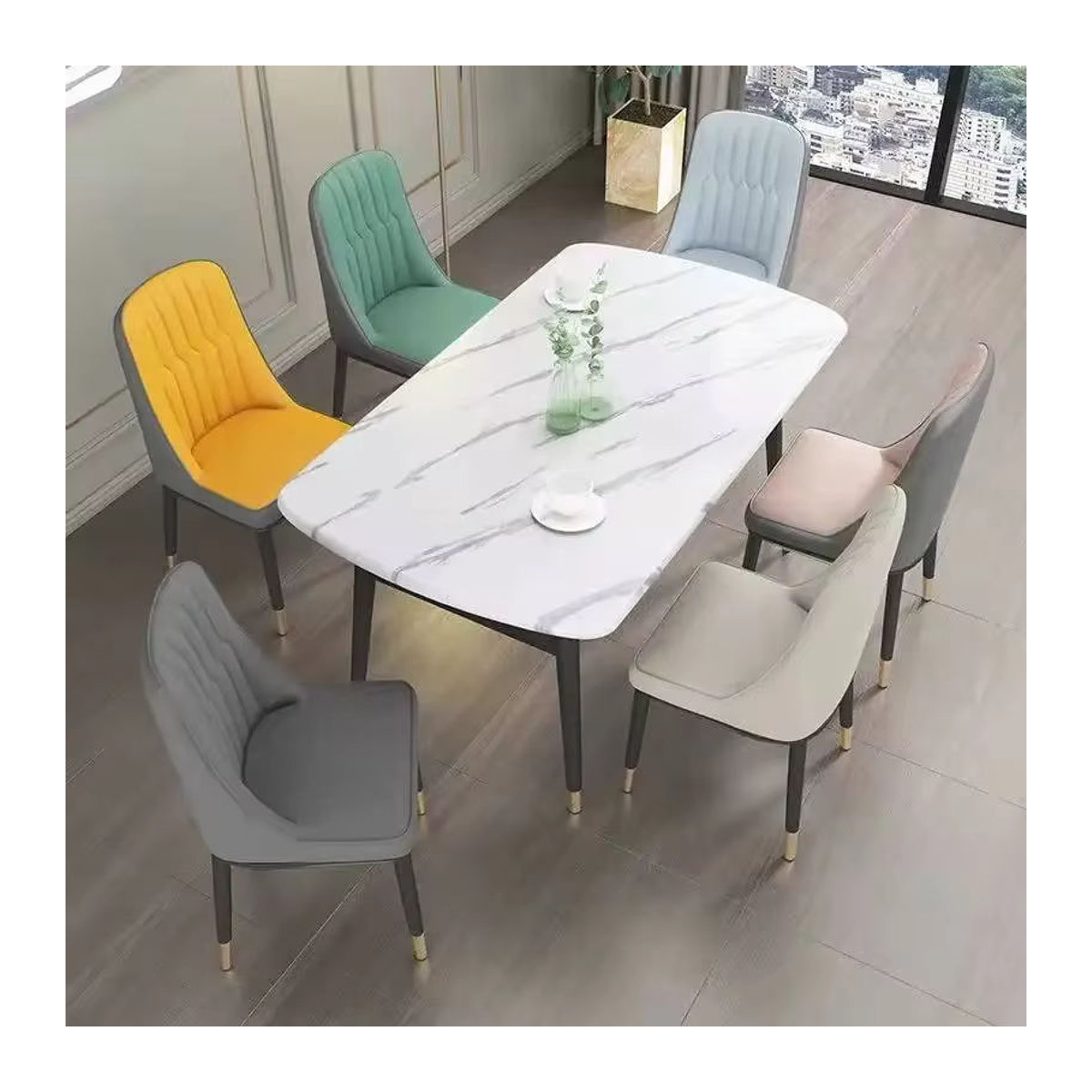 Moderner Esszimmerstuhl im skandinavischen Design mit Rückenlehne aus Kunstleder und Metallgestell in verschiedenen Farben - Bild 2