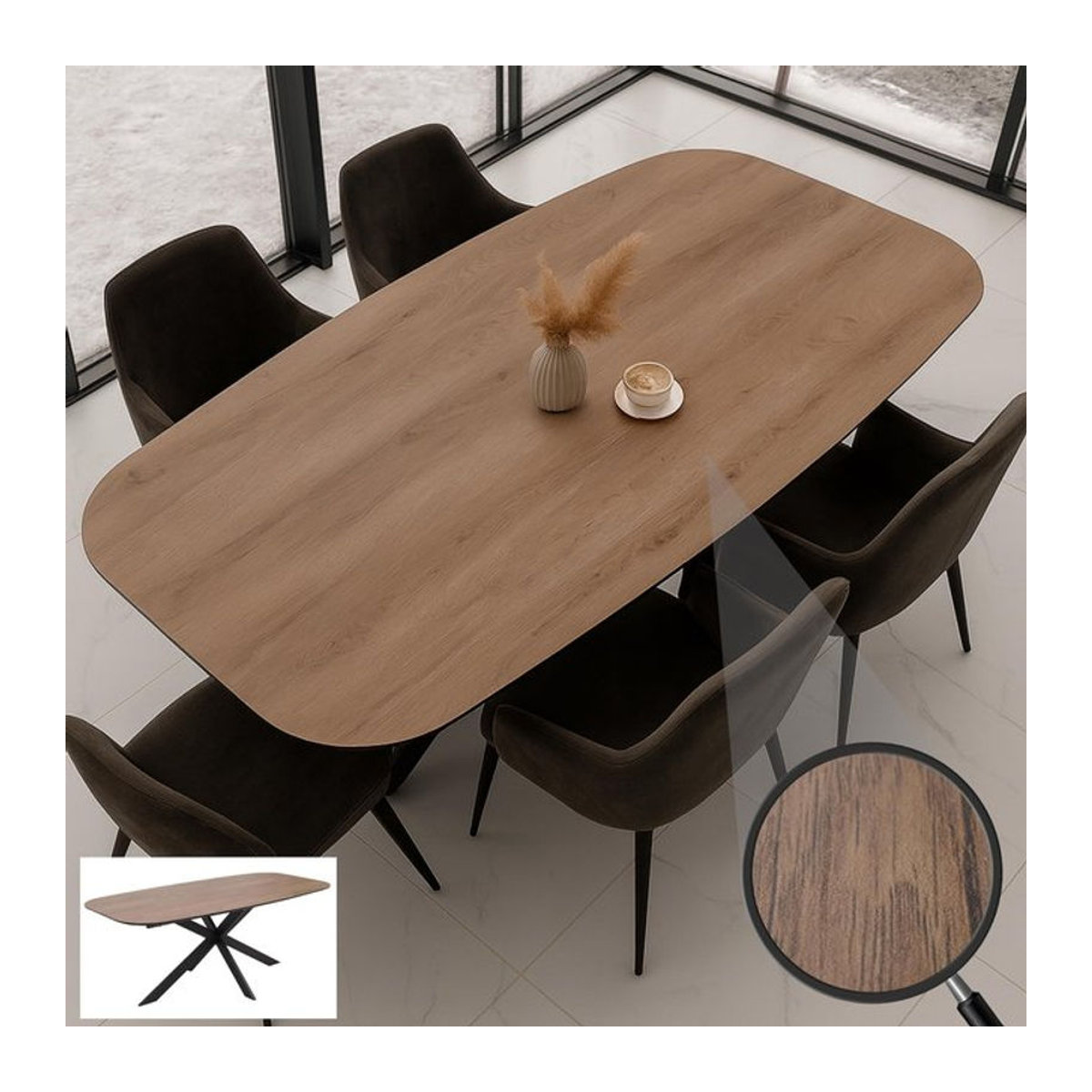 Moderner Esszimmertisch MCW-O56 in Walnuss-Optik aus MDF und Metall, Rechteckig, Breite: 200 cm, Tiefe: 100 cm - Bild 1