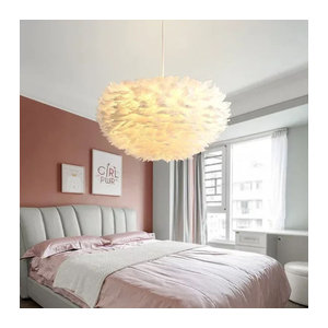 Moderner Feder Kronleuchter von JIANKEXING in Weiß im skandinavischen Bohemian Design für Wohnzimmer und Schlafzimmer mit warmweißem Licht