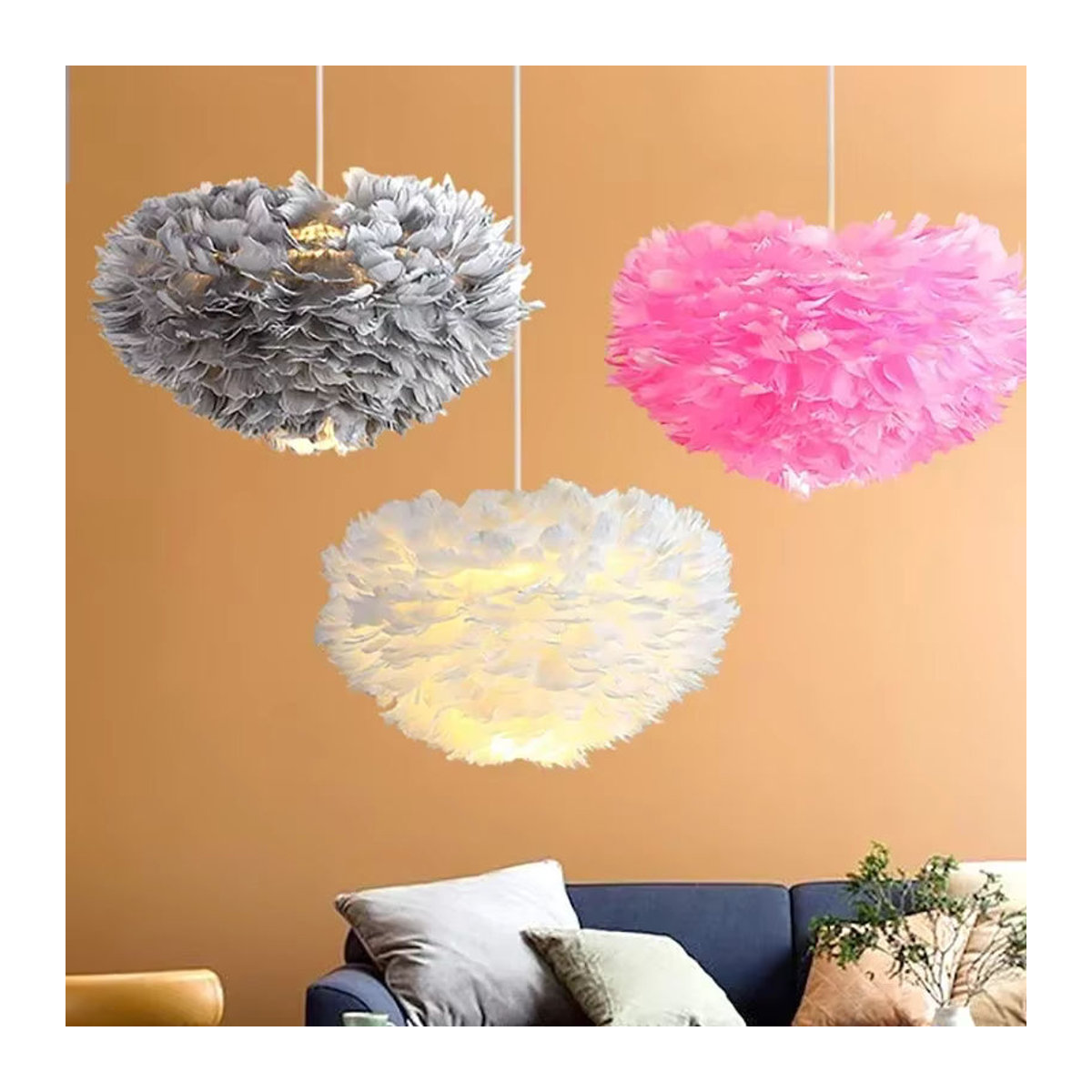 Moderner Feder Kronleuchter von JIANKEXING in Weiß im skandinavischen Bohemian Design für Wohnzimmer und Schlafzimmer mit warmweißem Licht - Bild 2