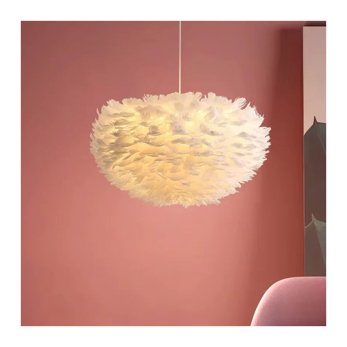 Moderner Feder Kronleuchter von JIANKEXING in Weiß im skandinavischen Bohemian Design für Wohnzimmer und Schlafzimmer mit warmweißem Licht - Bild 3