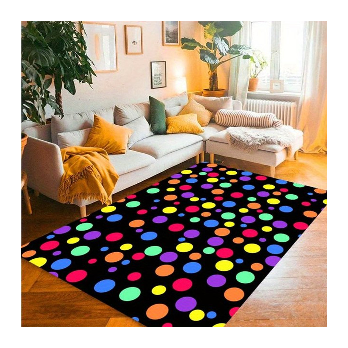 Moderner Flanell-Teppich mit mehrfarbigem Tupfen-Design in Matt-Optik für dein Wohnzimmer - Bild 1