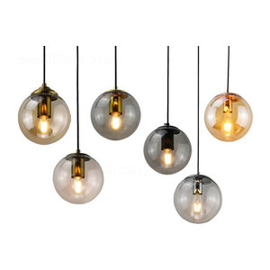 Moderner Glas Lampenschirm Lava Ball in Rauchgrau als E27 Pendelleuchte für Esszimmer und Schlafzimmer