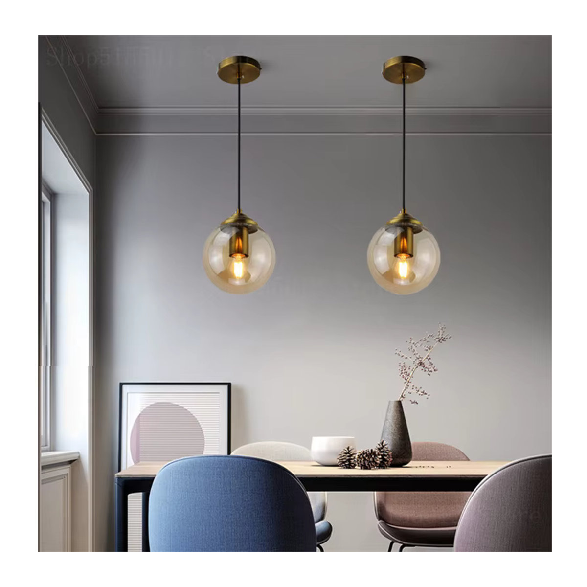 Moderner Glas Lampenschirm Lava Ball in Rauchgrau als E27 Pendelleuchte für Esszimmer und Schlafzimmer - Bild 3