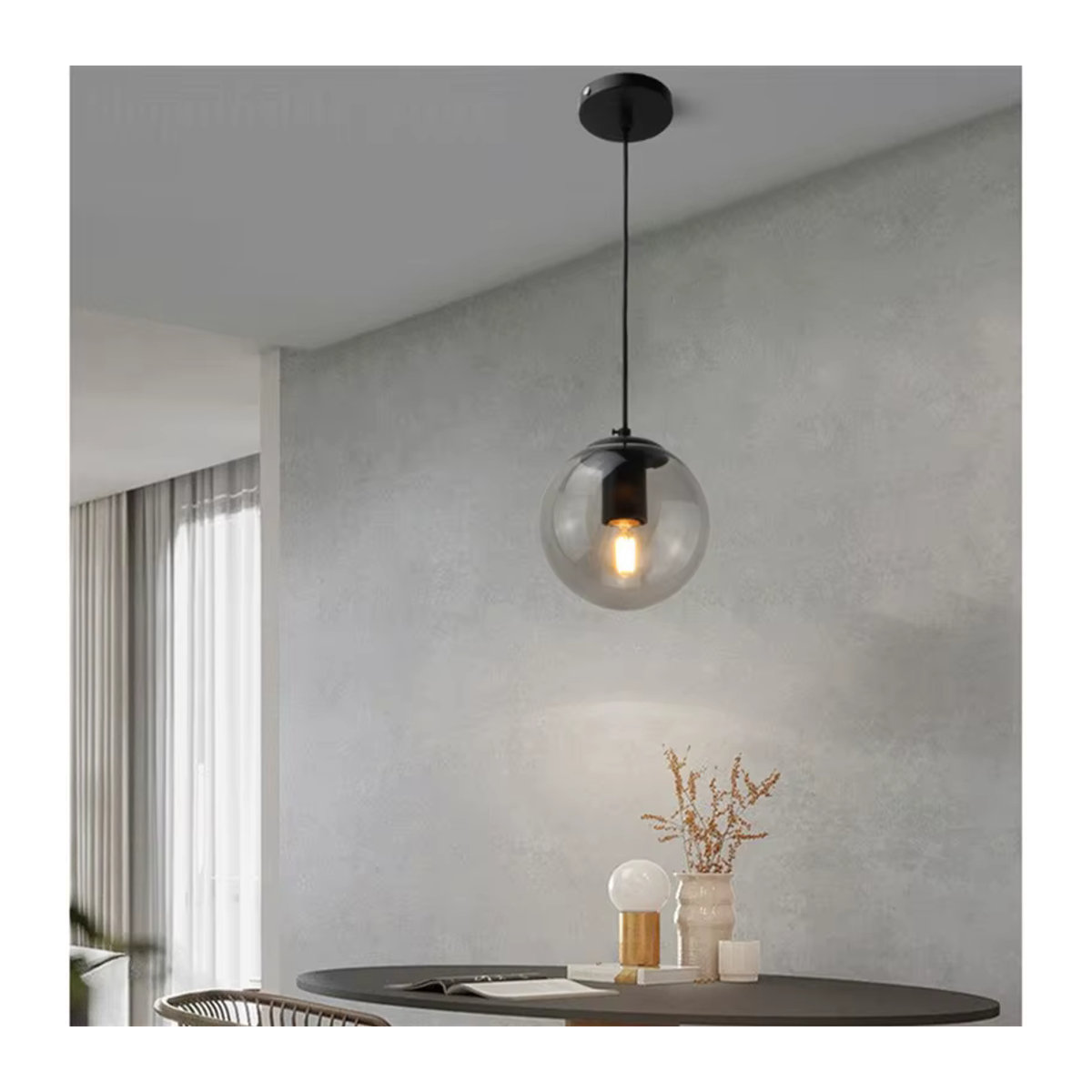 Moderner Glas Lampenschirm Lava Ball in Rauchgrau als E27 Pendelleuchte für Esszimmer und Schlafzimmer - Bild 4