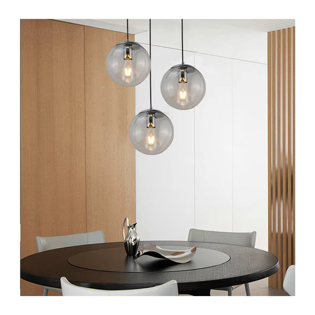 Moderner Glas Lampenschirm Lava Ball in Rauchgrau als E27 Pendelleuchte für Esszimmer und Schlafzimmer - Bild 5