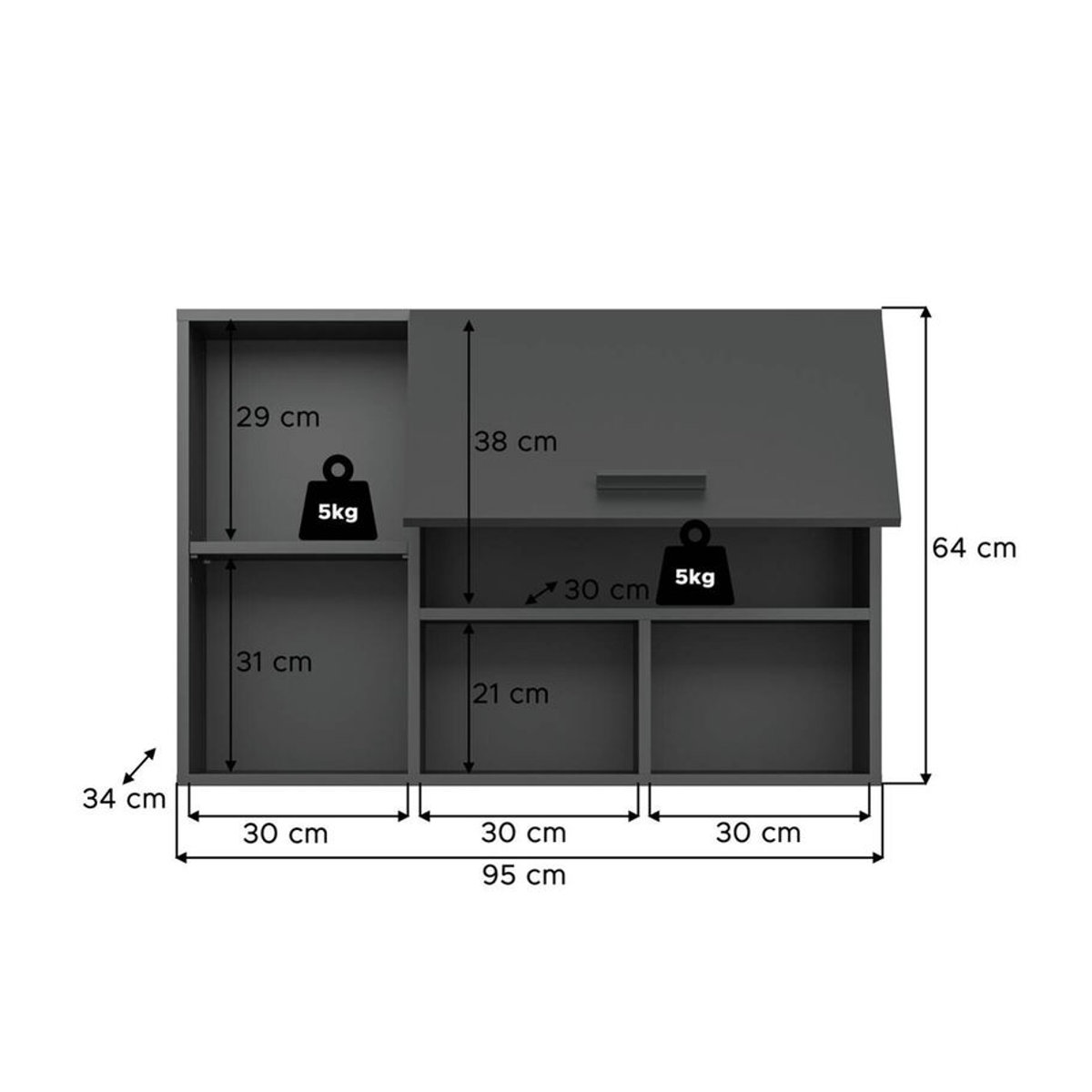 Moderner Hängeschrank Free von xonox.home in Anthrazit mit Drehtüren B/H/T: 95 x 64 x 34 cm - Bild 2