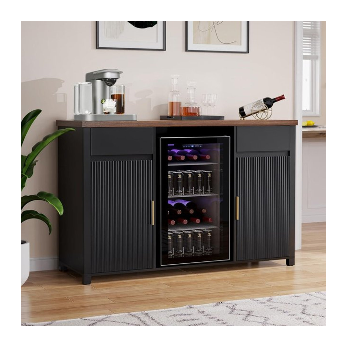 Moderner Kaffeebar-Schrank mit Kühlfach und Weinaufbewahrung als Buffet-Sideboard in Weiß oder Schwarz - Bild 1