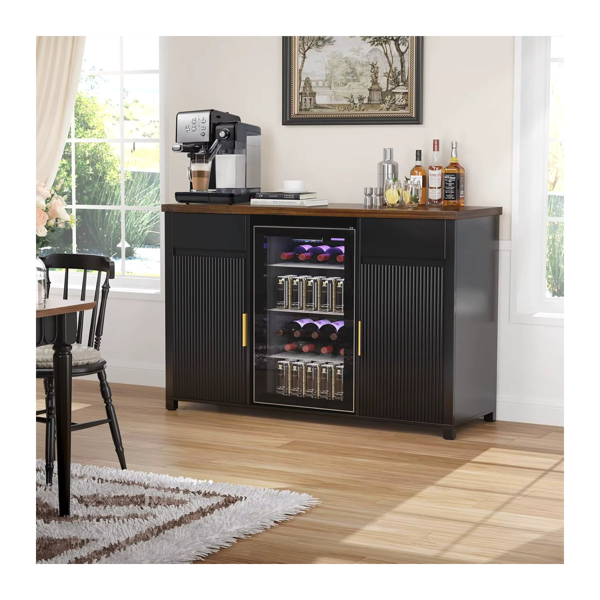 Moderner Kaffeebar-Schrank mit Kühlfach und Weinaufbewahrung als Buffet-Sideboard in Weiß oder Schwarz - Bild 2