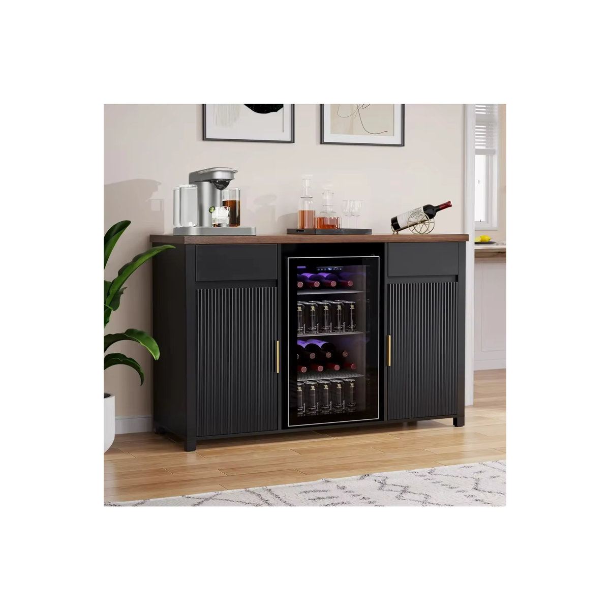 Moderner Kaffeebar-Schrank mit Kühlfach und Weinaufbewahrung als Buffet-Sideboard in Weiß oder Schwarz - Bild 4