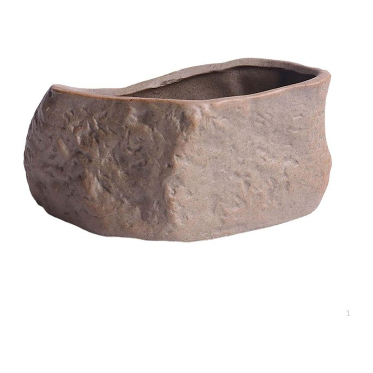 Moderner Keramiktopf in Beige für Bonsai und Topfpflanzen, unregelmäßige Form, B/T/H: 11,2 x 5,3 x 5,3 cm - Bild 1