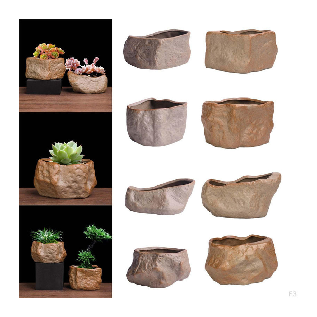 Moderner Keramiktopf in Beige für Bonsai und Topfpflanzen, unregelmäßige Form, B/T/H: 11,2 x 5,3 x 5,3 cm - Bild 3