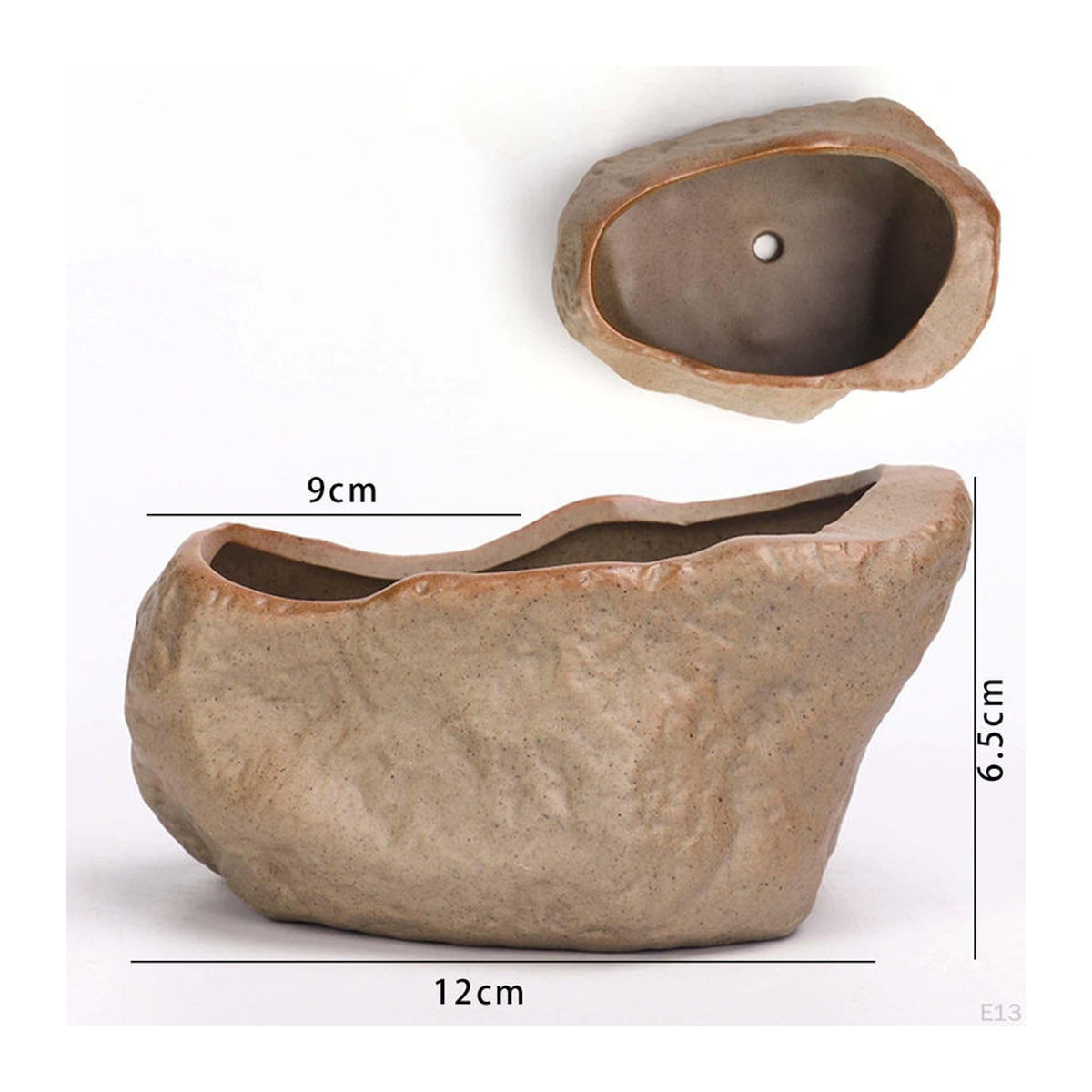 Moderner Keramiktopf in Beige für Bonsai und Topfpflanzen, unregelmäßige Form, B/T/H: 11,2 x 5,3 x 5,3 cm - Bild 4