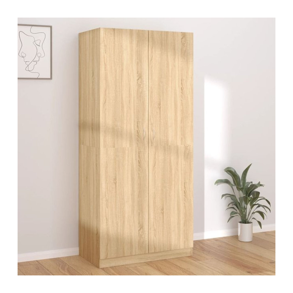 Moderner Kleiderschrank aus Holzwerkstoff in Eiche Natur, B/T/H: 90 x 52 x 200 cm - Bild 1