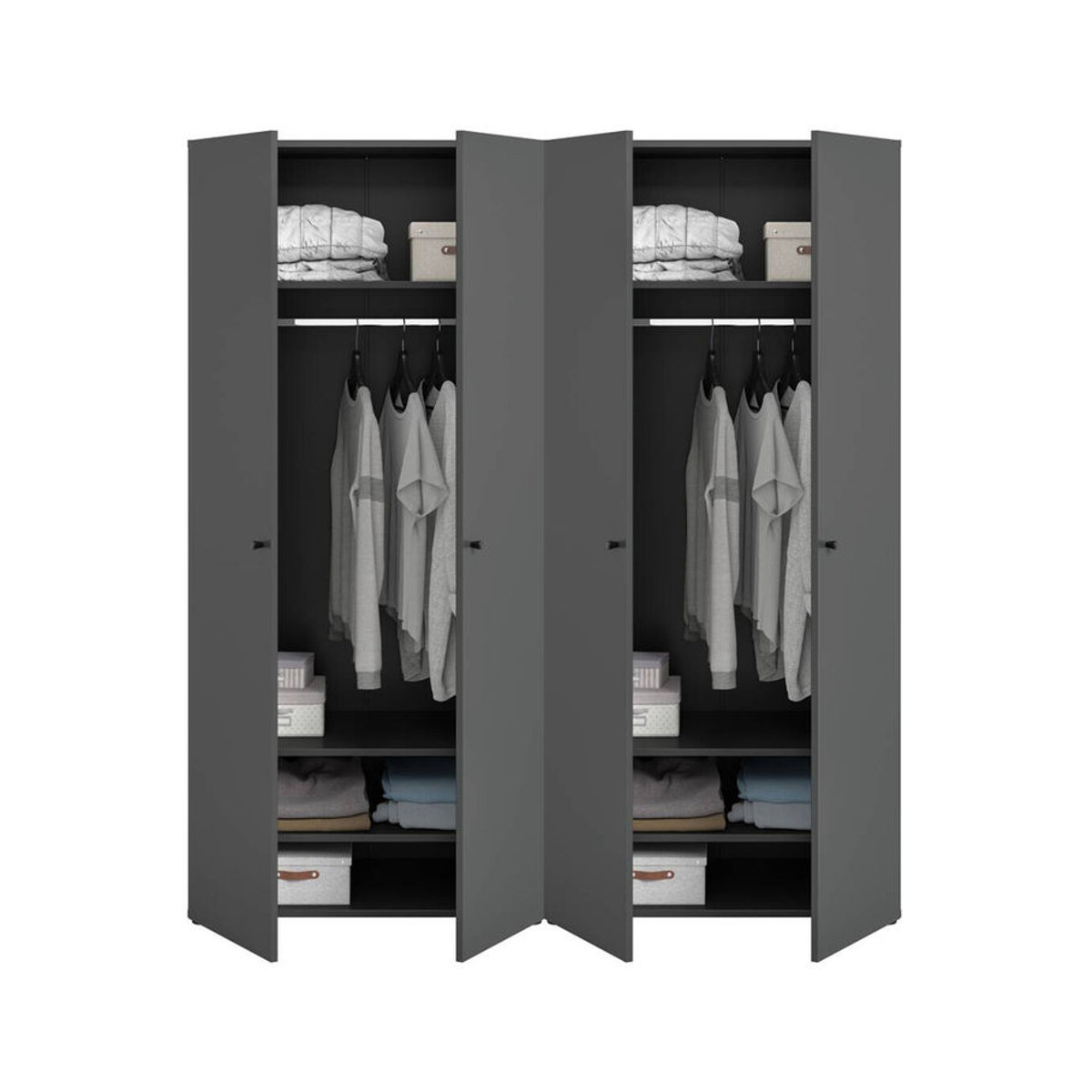 Moderner Kleiderschrank DARWIN von xonox.home in Anthrazit mit Drehtüren, B/H/T: 160 x 176 x 51 cm - Bild 3