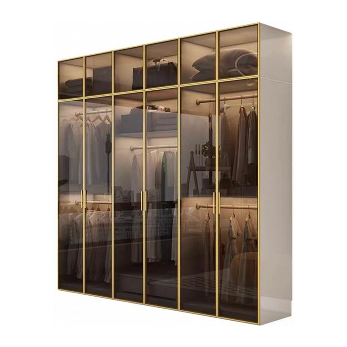 Moderner Kleiderschrank von XMSJ in Schwarz mit Glastüren und interner Beleuchtung aus Holz - Bild 1