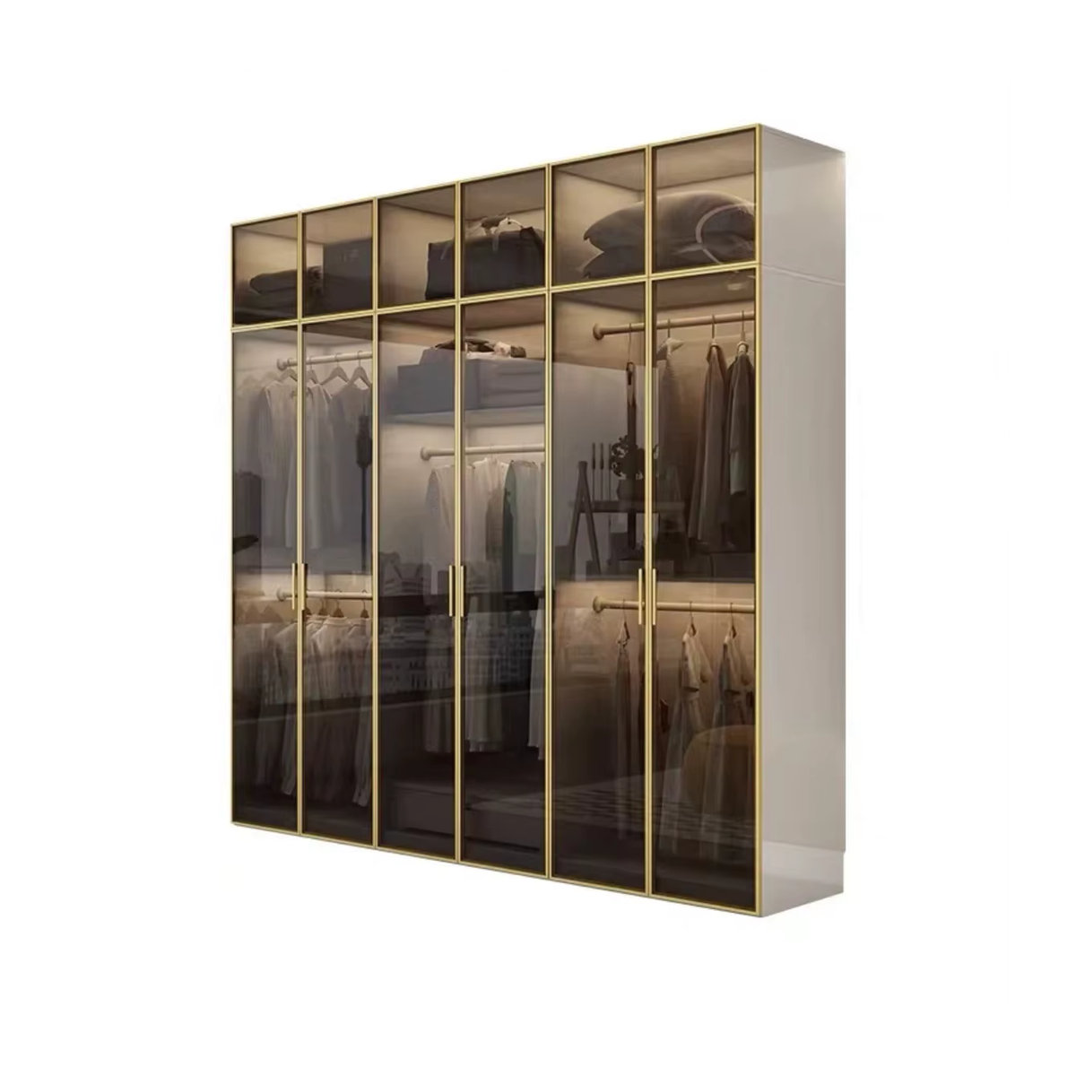 Moderner Kleiderschrank von XMSJ in Schwarz mit Glastüren und interner Beleuchtung aus Holz - Bild 3
