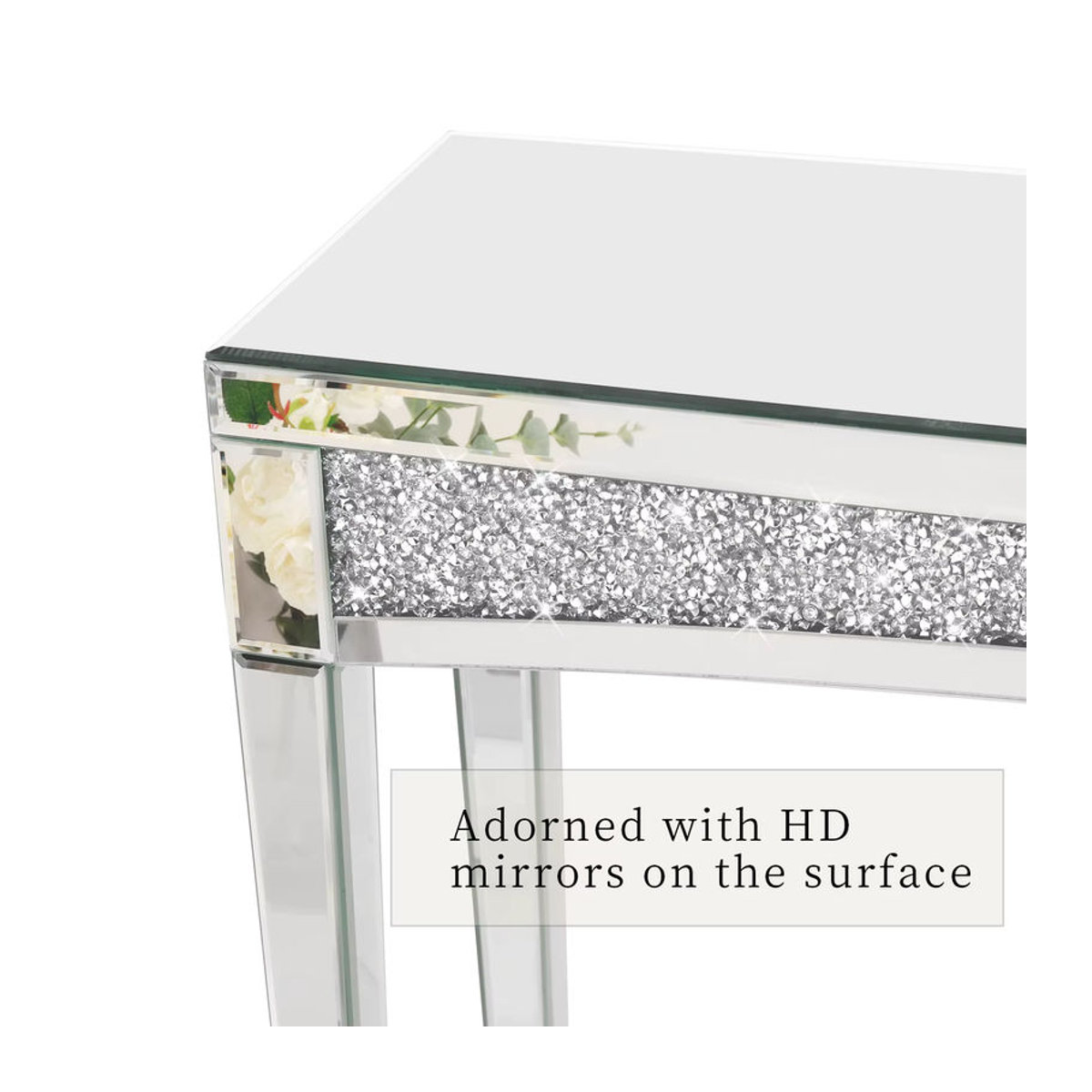 Moderner Konsolentisch in Silber mit verspiegelter Glasplatte und Kristall-Inlay Front, Breite: 120 cm - Bild 5