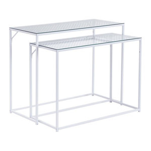Moderner Konsolentisch in Weiß im Industrial Design mit Glas und Metall, Rechteckig