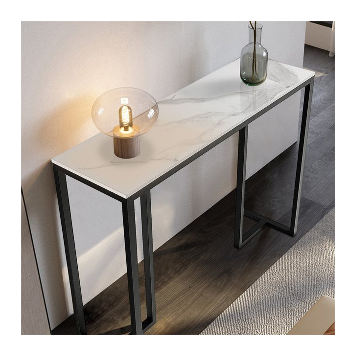 Moderner Konsolentisch mit Marmorplatte und Metallrahmen in Grün-Weiß mit abstraktem Design - Bild 1