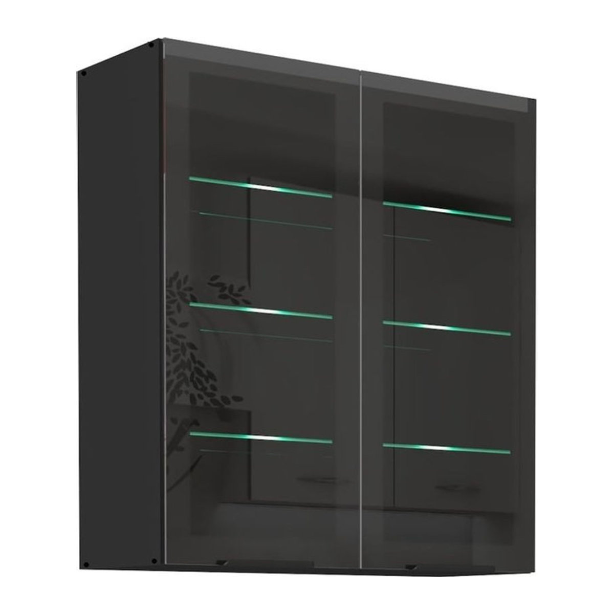 Moderner Küchen Glashängeschrank SIENA in Schwarz mit Drehtüren, Breite: 80 cm - Bild 1