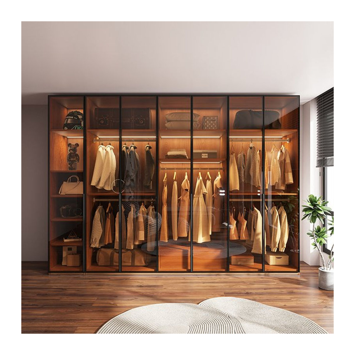 Moderner L-förmiger Eckgarderobenschrank MLG aus Glas mit Schwebetüren in Braun, H x B x T: 200 x 40 x 20 cm - Bild 1