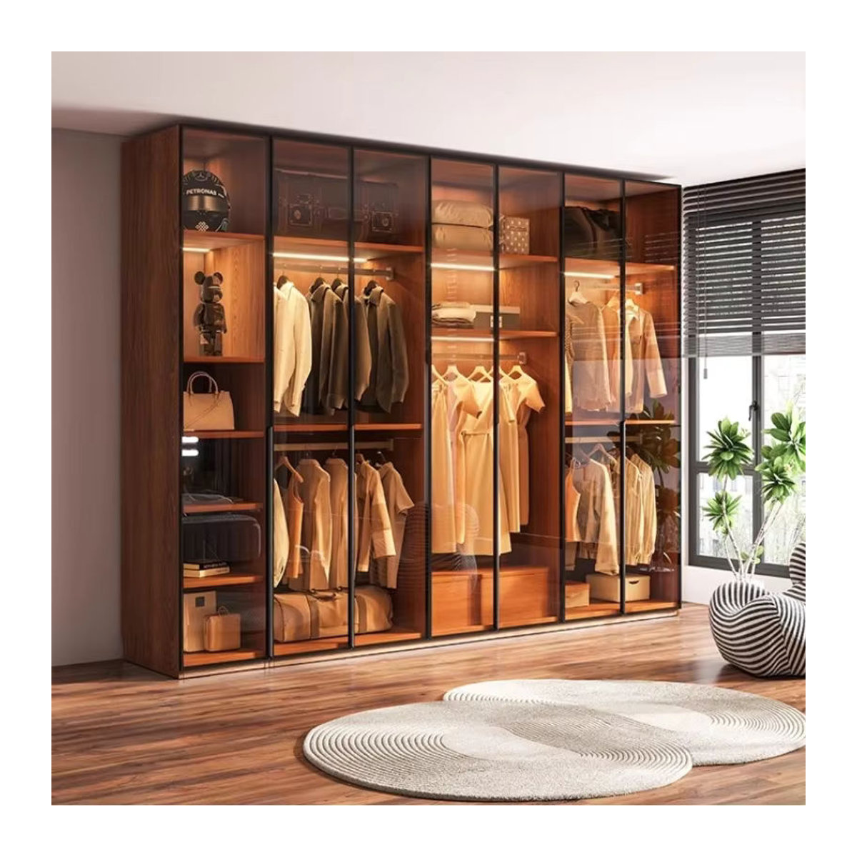 Moderner L-förmiger Eckgarderobenschrank MLG aus Glas mit Schwebetüren in Braun, H x B x T: 200 x 40 x 20 cm - Bild 2
