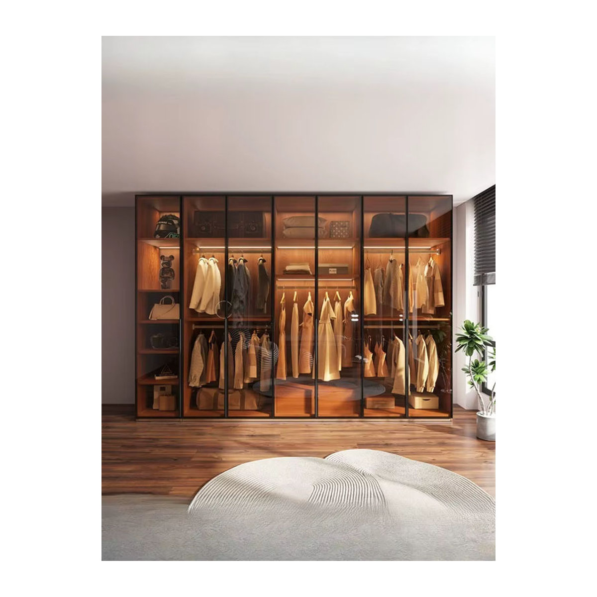 Moderner L-förmiger Eckgarderobenschrank MLG aus Glas mit Schwebetüren in Braun, H x B x T: 200 x 40 x 20 cm - Bild 5