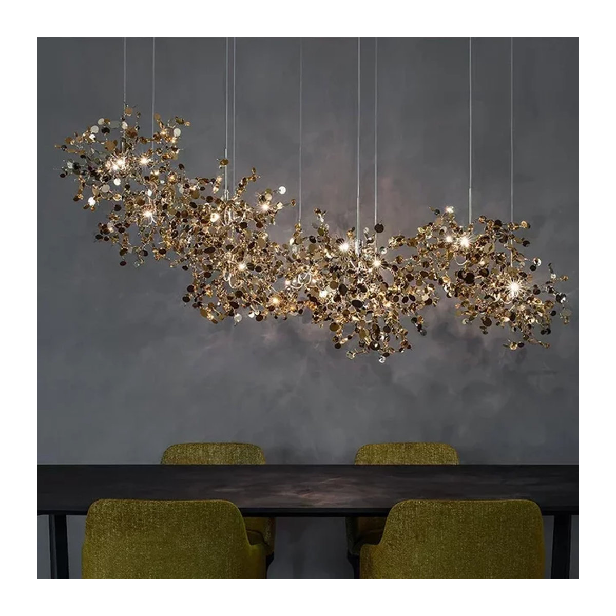 Moderner LED-Kronleuchter aus verchromtem Edelstahl in Chrom und Bunt für dein Esszimmer oder Wohnzimmer - Bild 1