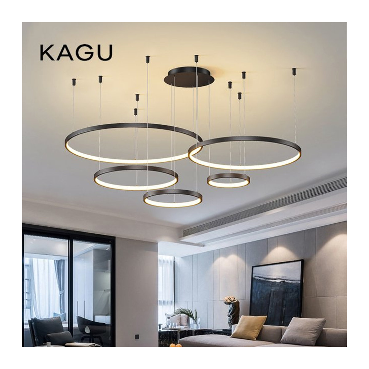 Moderner LED-Kronleuchter KAGU in Schwarz und Gold für dein Wohnzimmer - Bild 1