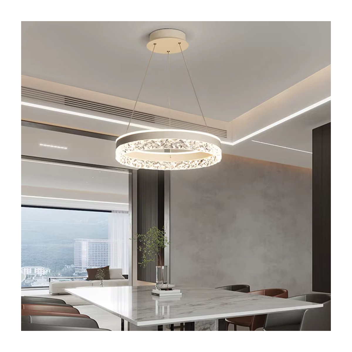 Moderner LED-Kronleuchter ONEBEI in Weiß als Ring-Pendelleuchte für Wohnzimmer, Esszimmer oder Schlafzimmer - Bild 2