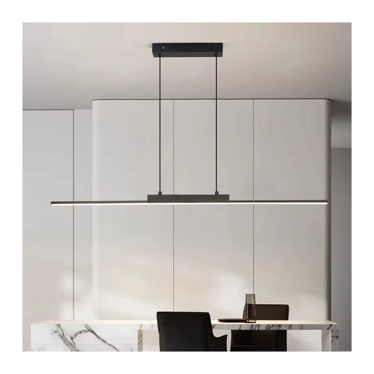 Moderner LED-Kronleuchter von CETANT in Schwarz mit minimalistischem linearem Design als Pendelleuchte für dein Esszimmer, Wohnzimmer oder Konferenzzimmer - Bild 3