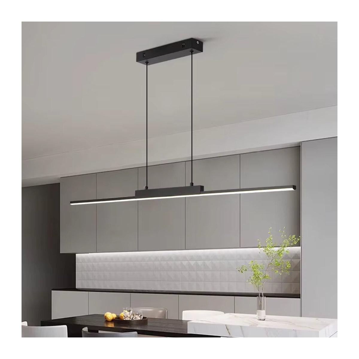 Moderner LED-Kronleuchter von CETANT in Schwarz mit minimalistischem linearem Design als Pendelleuchte für dein Esszimmer, Wohnzimmer oder Konferenzzimmer - Bild 4