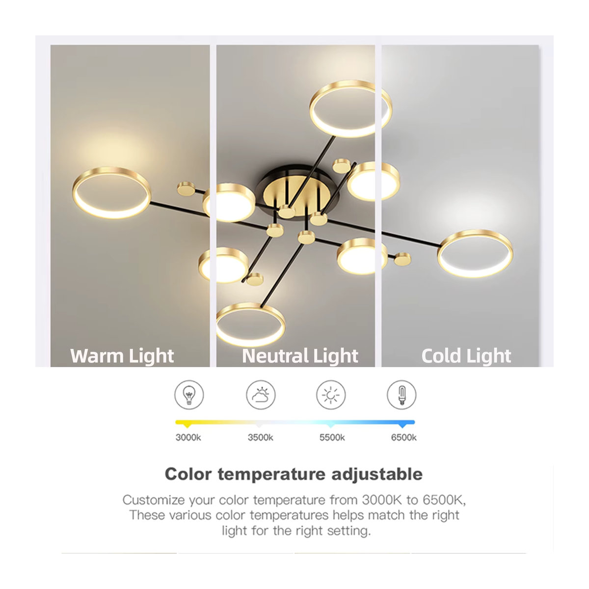 Moderner LED Kronleuchter von IRALAN in Gold aus Metall für Wohnzimmer und Schlafzimmer - Bild 4